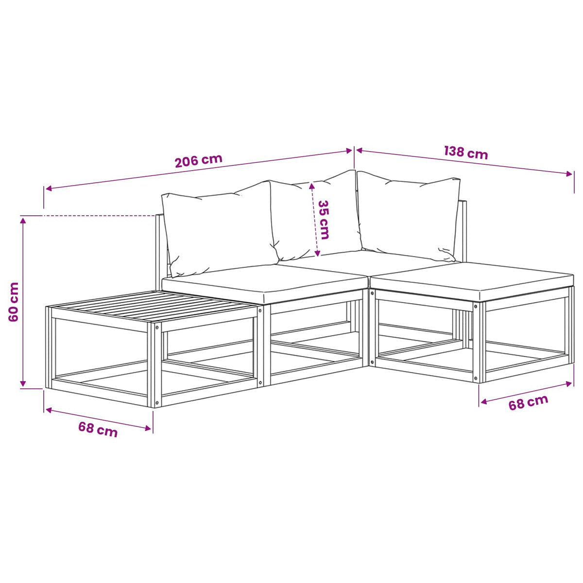 4-tlg. Garten-Lounge-Set mit Auflagen Massivholz Akazie