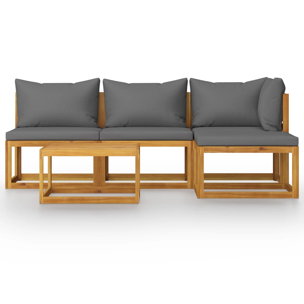 5-tlg. Garten-Lounge-Set mit Auflagen Massivholz Akazie