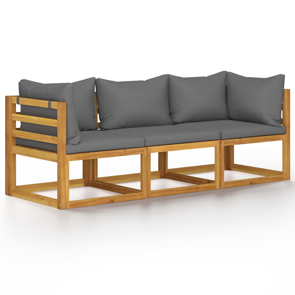 Canapé de jardin 3 places avec coussin en bois d'acacia massif