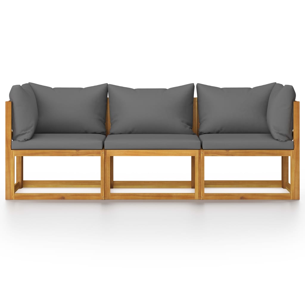 Canapé de jardin 3 places avec coussin en bois d'acacia massif