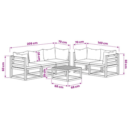 6-tlg. Garten-Lounge-Set mit Auflagen Massivholz Akazie