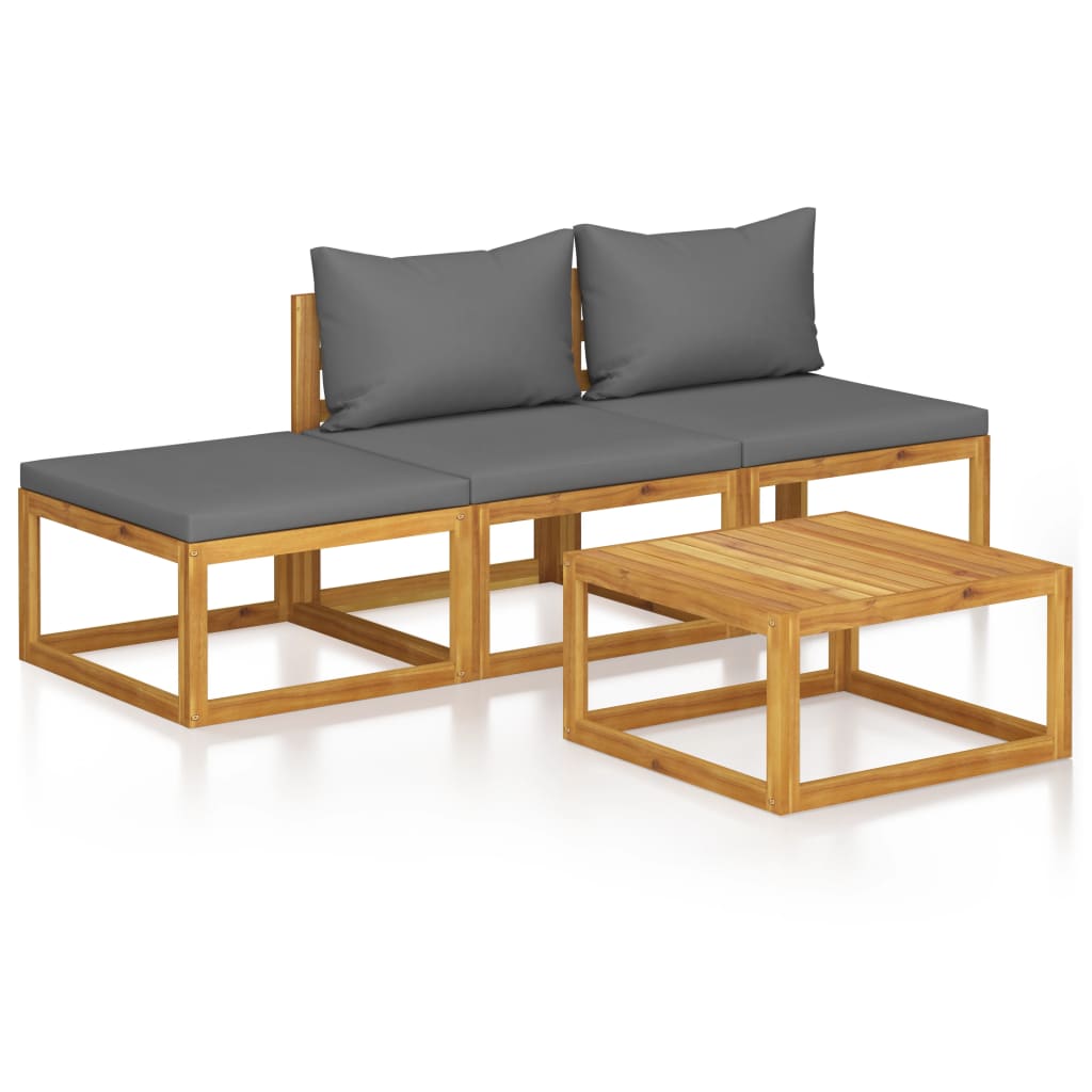 4-tlg. Garten-Lounge-Set mit Auflagen Massivholz Akazie
