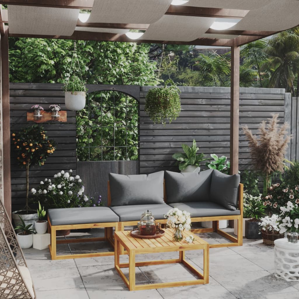 4-tlg. Garten-Lounge-Set mit Auflagen Massivholz Akazie