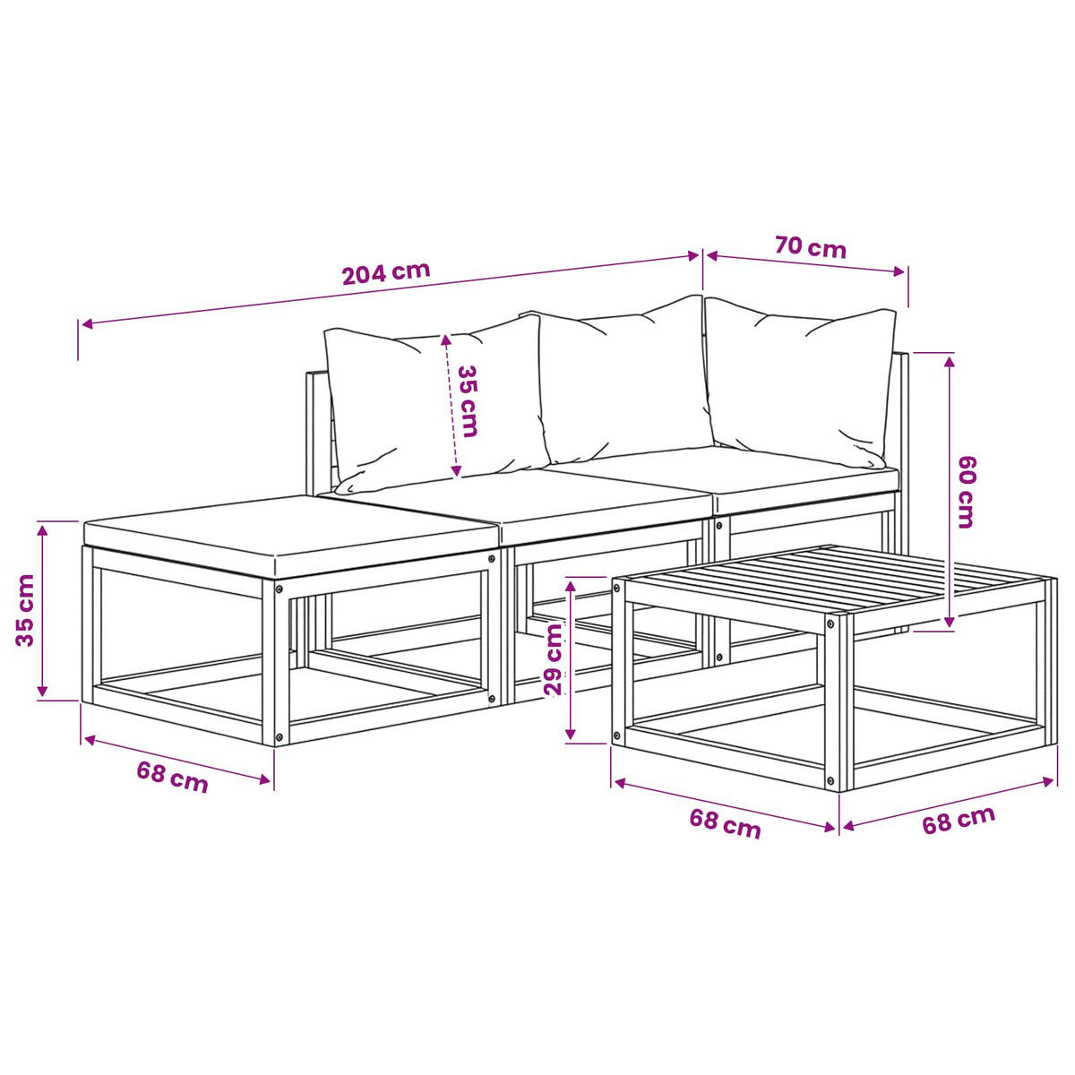 4-tlg. Garten-Lounge-Set mit Auflagen Massivholz Akazie