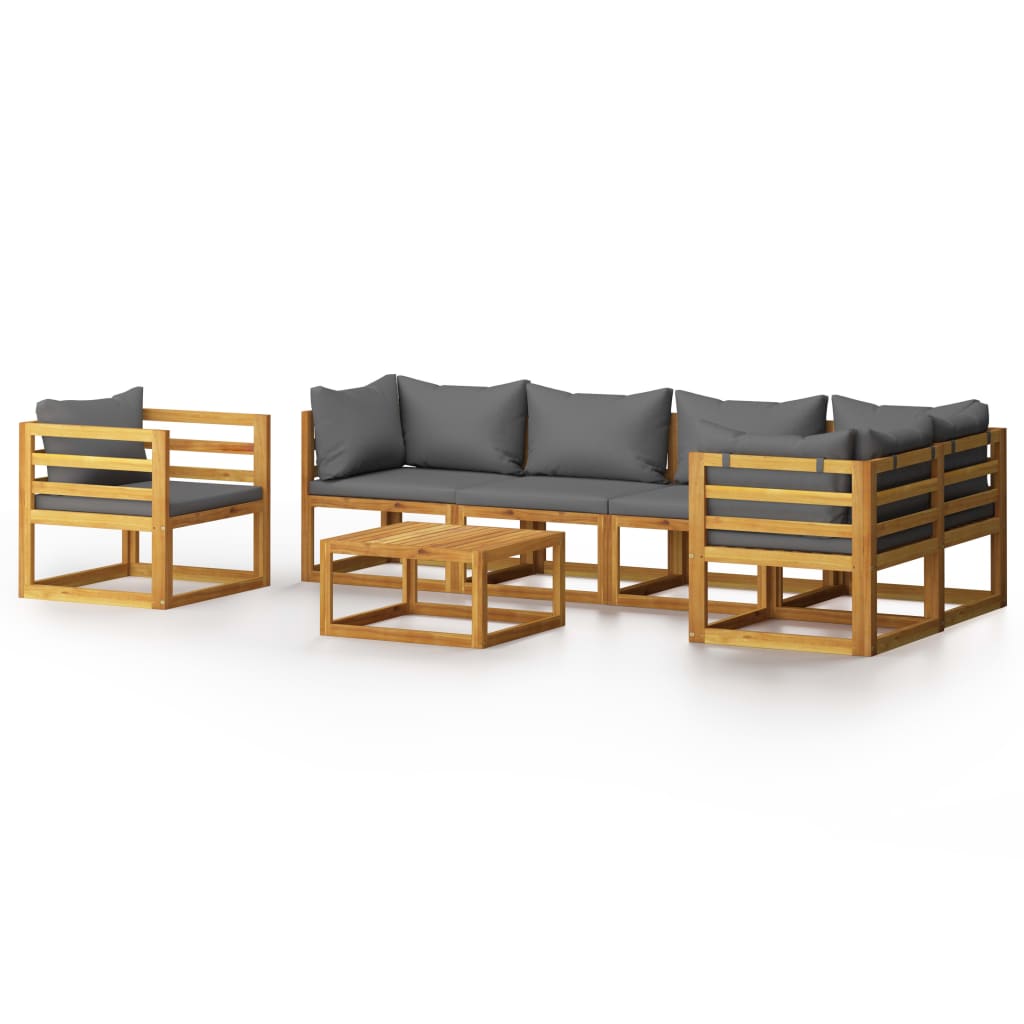 7-tlg. Garten-Lounge-Set mit Auflagen Massivholz Akazie