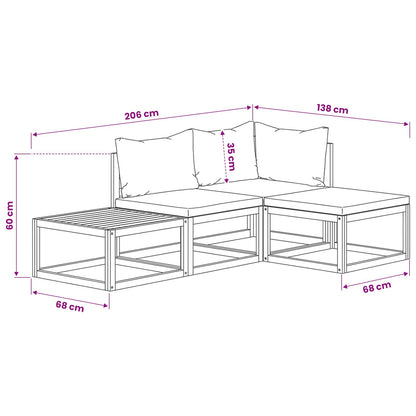4-tlg. Garten-Lounge-Set mit Auflagen Creme Massivholz Akazie