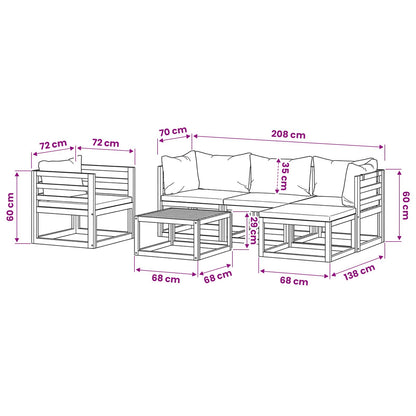 6-tlg. Garten-Lounge-Set mit Auflagen Creme Massivholz Akazie