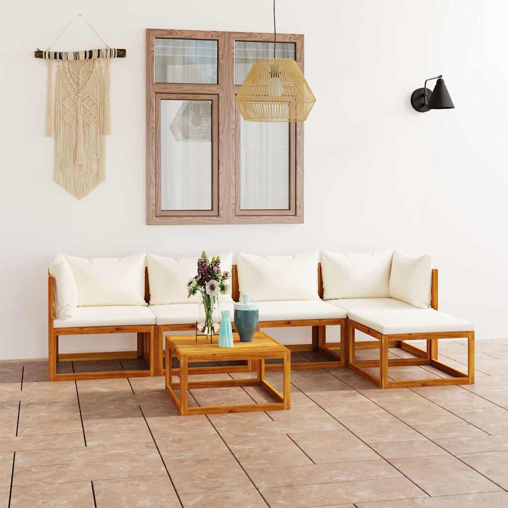 6-tlg. Garten-Lounge-Set mit Auflagen Creme Massivholz Akazie