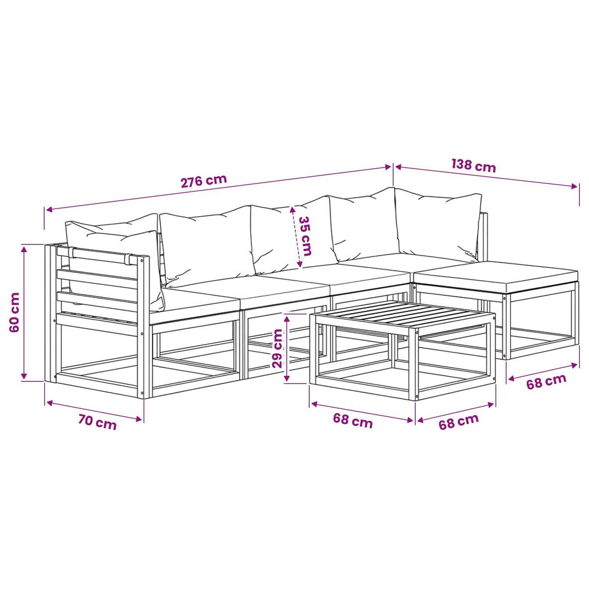 6-tlg. Garten-Lounge-Set mit Auflagen Creme Massivholz Akazie