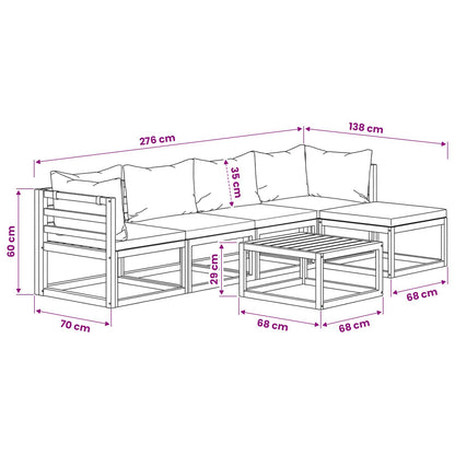6-tlg. Garten-Lounge-Set mit Auflagen Creme Massivholz Akazie