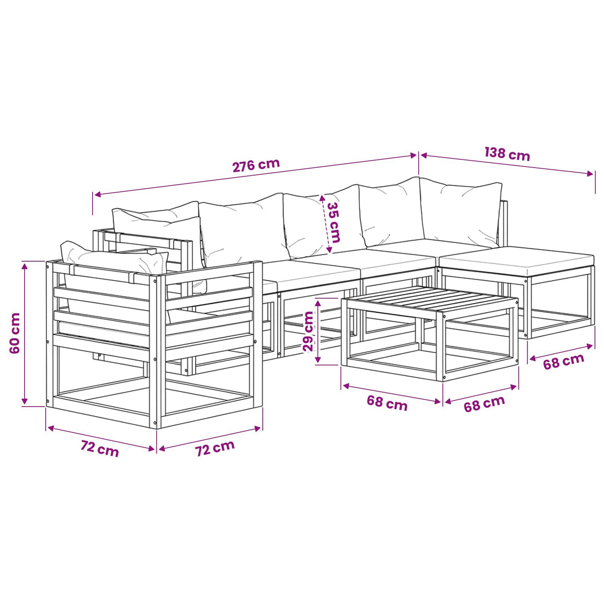 7-tlg. Garten-Lounge-Set mit Auflagen Creme Massivholz Akazie