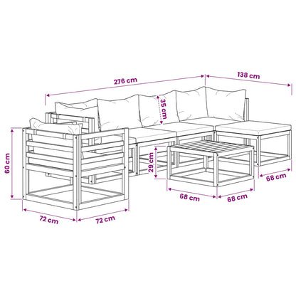 7-tlg. Garten-Lounge-Set mit Auflagen Creme Massivholz Akazie