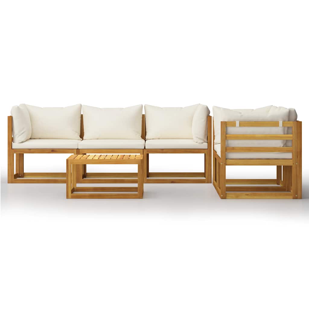 6-tlg. Garten-Lounge-Set mit Auflagen Creme Massivholz Akazie
