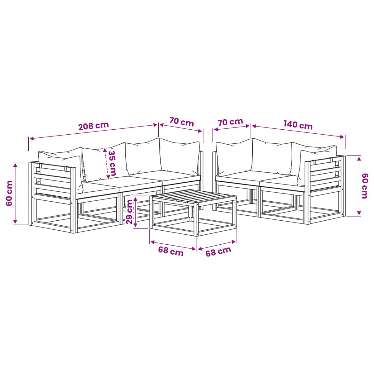 6-tlg. Garten-Lounge-Set mit Auflagen Creme Massivholz Akazie