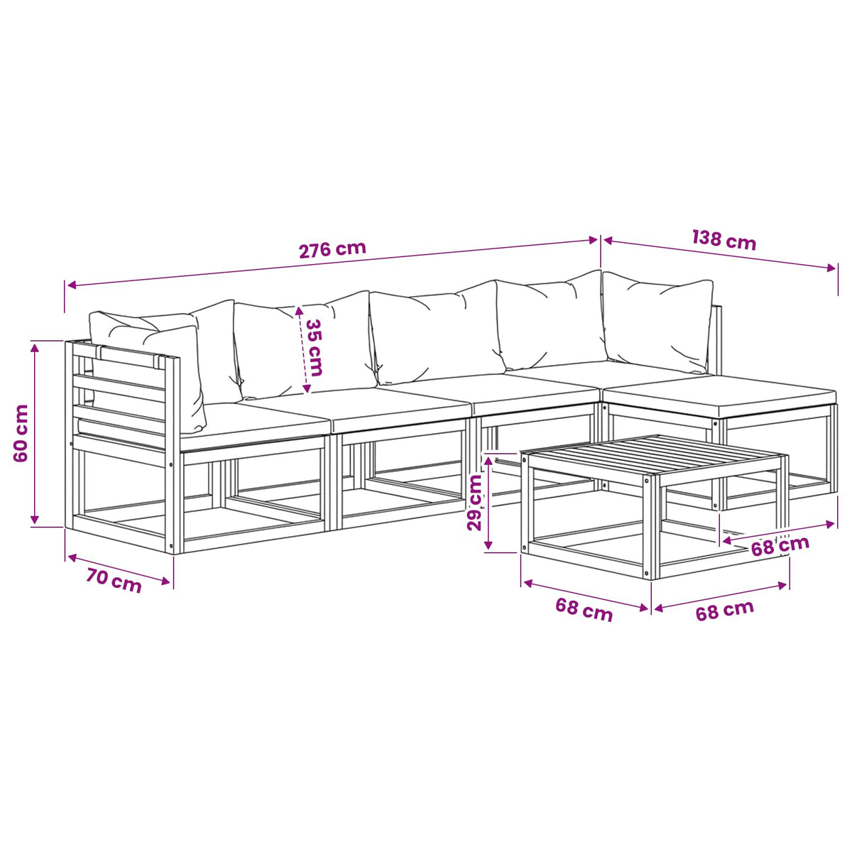 6-tlg. Garten-Lounge-Set mit Auflagen Creme Massivholz Akazie