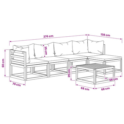 6-tlg. Garten-Lounge-Set mit Auflagen Creme Massivholz Akazie