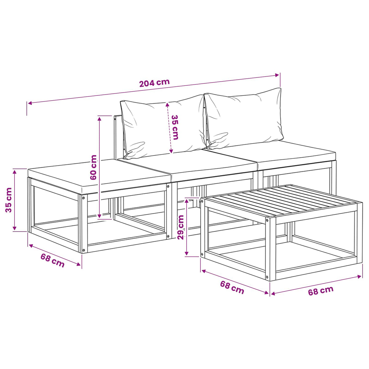 4-tlg. Garten-Lounge-Set mit Auflagen Creme Massivholz Akazie