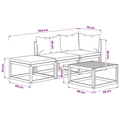 4-tlg. Garten-Lounge-Set mit Auflagen Creme Massivholz Akazie