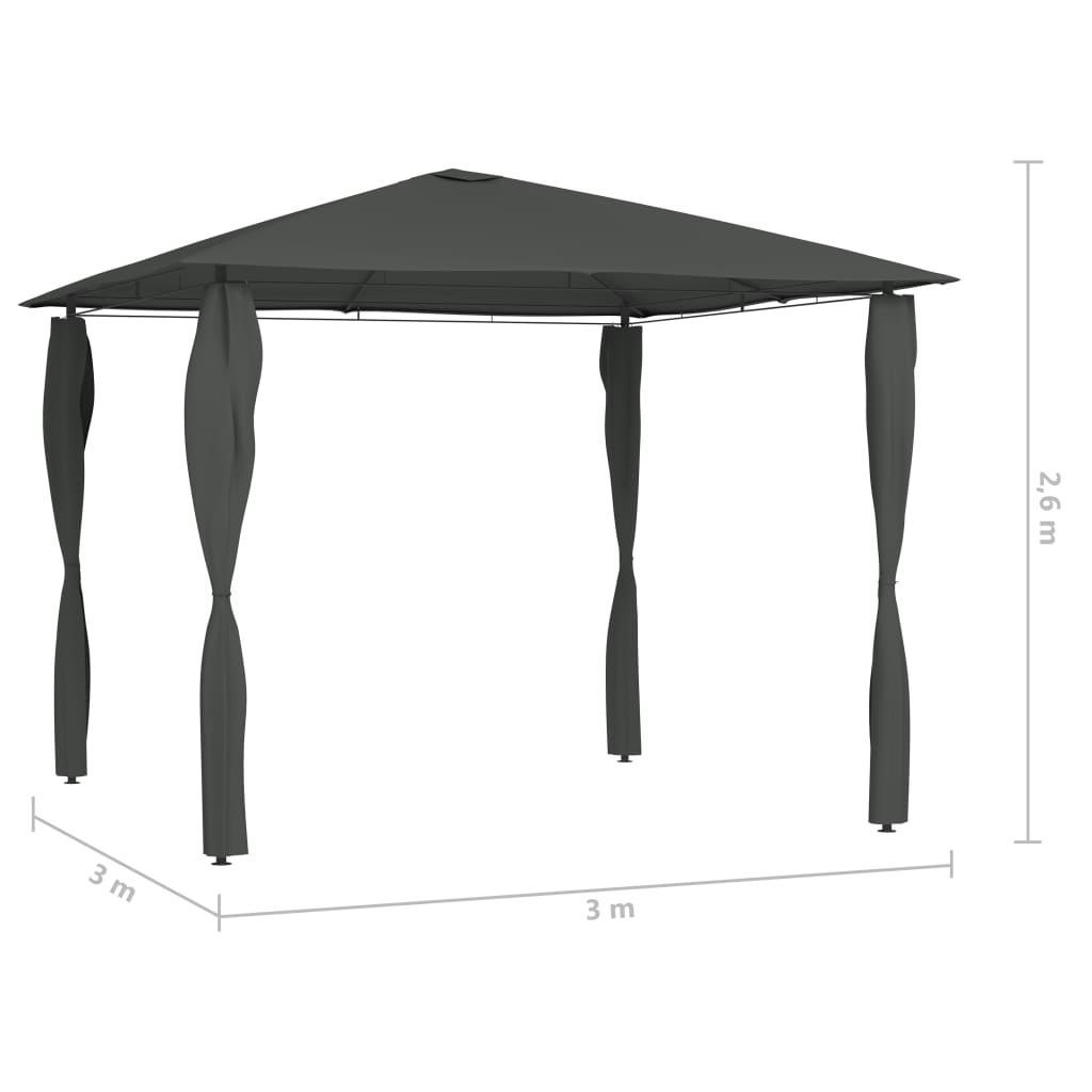 Pavillon mit Pfostenabdeckungen 3x3x2,6 m Anthrazit 160 g/m²