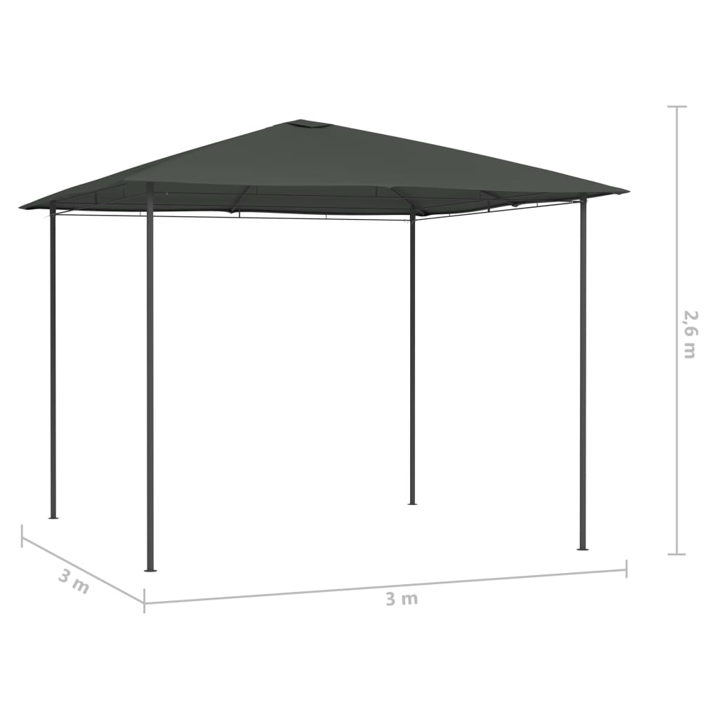 Tonnelle 3x3x2,6 m anthracite 160 g/m²