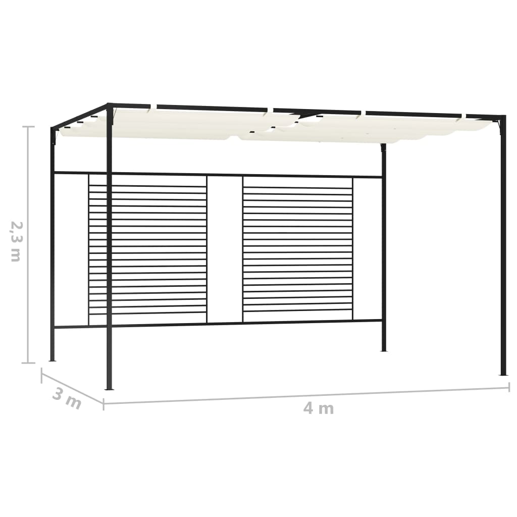 Gazebo avec toit extensible 3x4x2,3 m blanc crème 180 g/m²