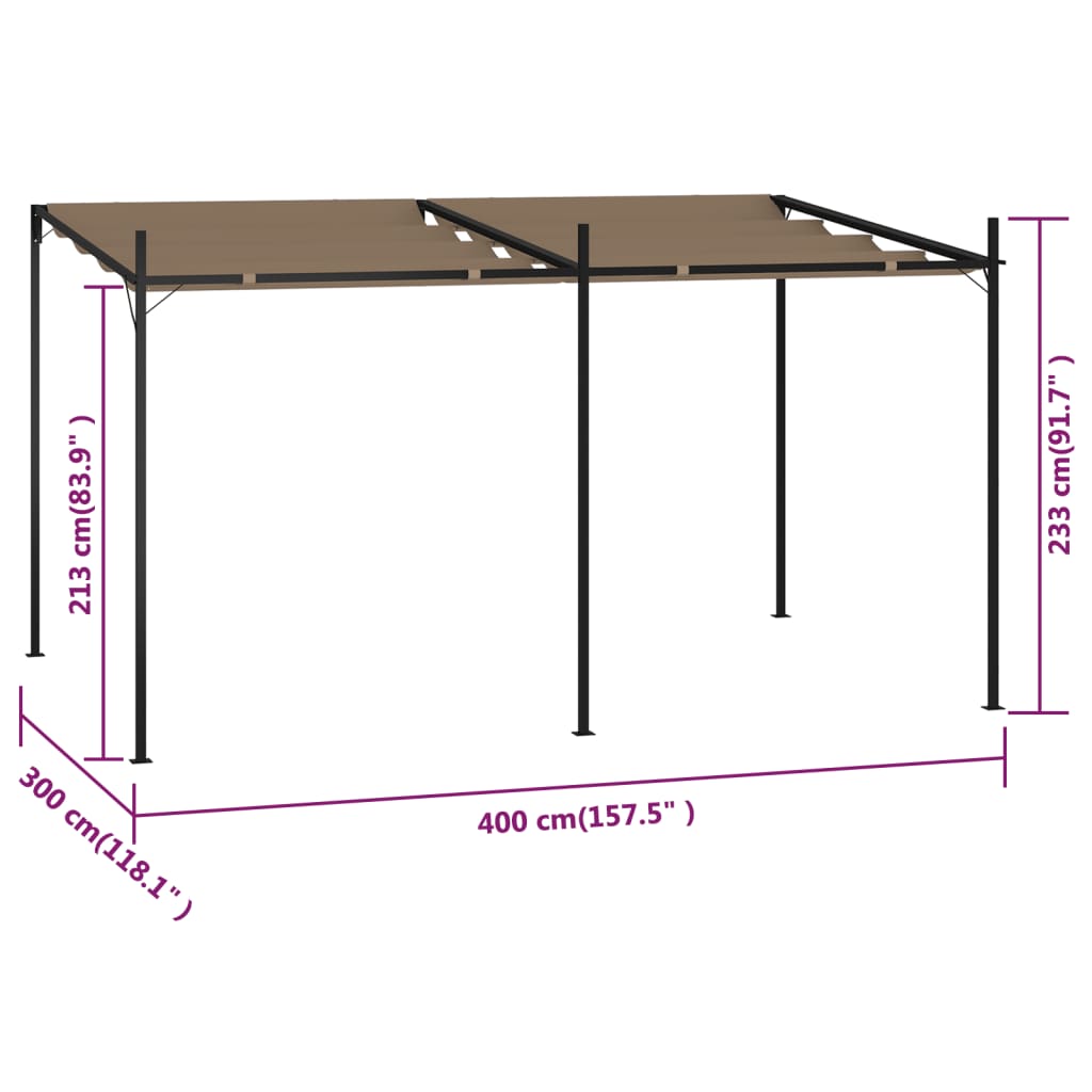 Pavillon mit Ausziehbarem Dach 400x300x233 cm Taupe