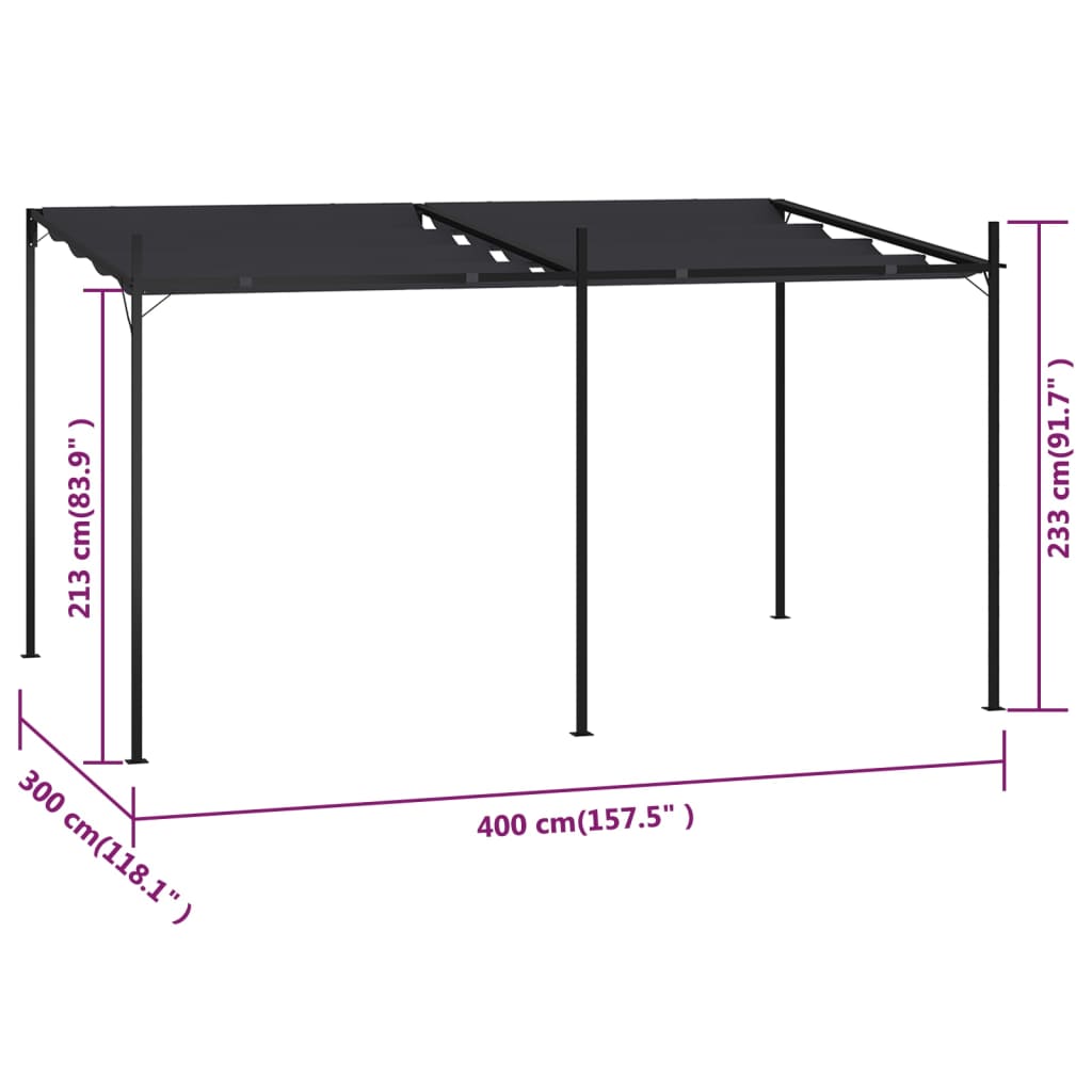 Pavillon mit Ausziehbarem Dach 400x300x233 cm Anthrazit