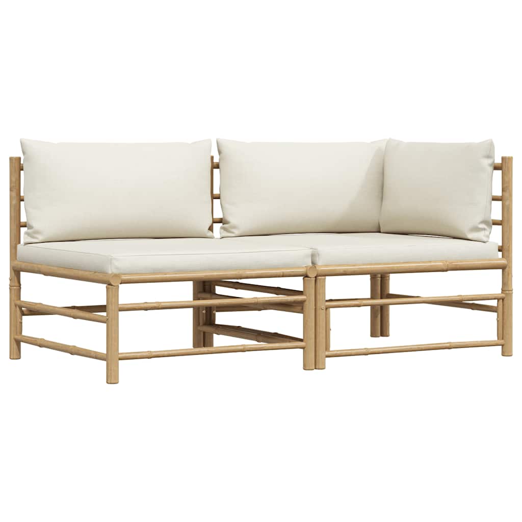 2-tlg. Garten-Lounge-Set mit Kissen Cremeweiß Bambus