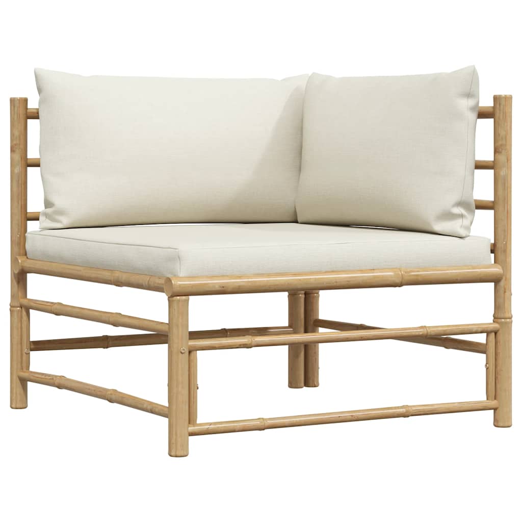 2-tlg. Garten-Lounge-Set mit Kissen Cremeweiß Bambus