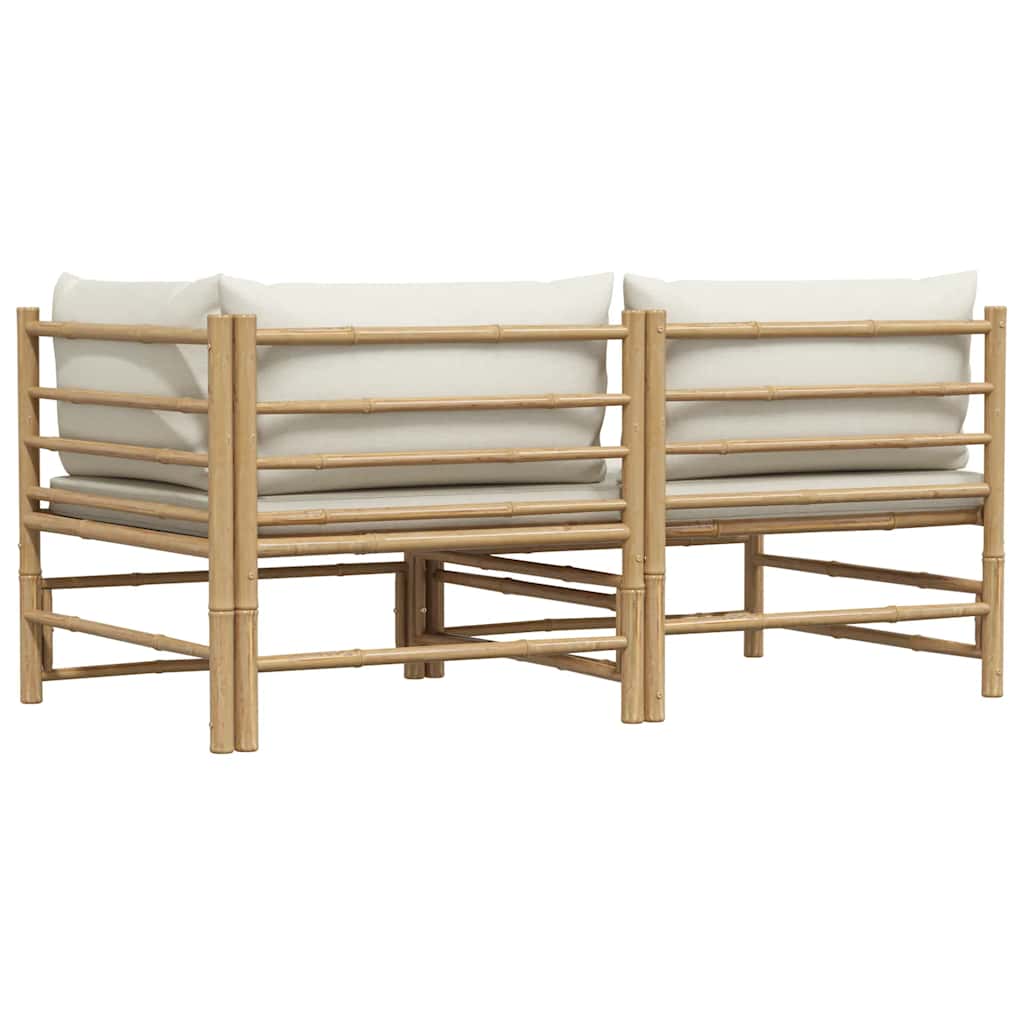 2-tlg. Garten-Lounge-Set mit Kissen Cremeweiß Bambus