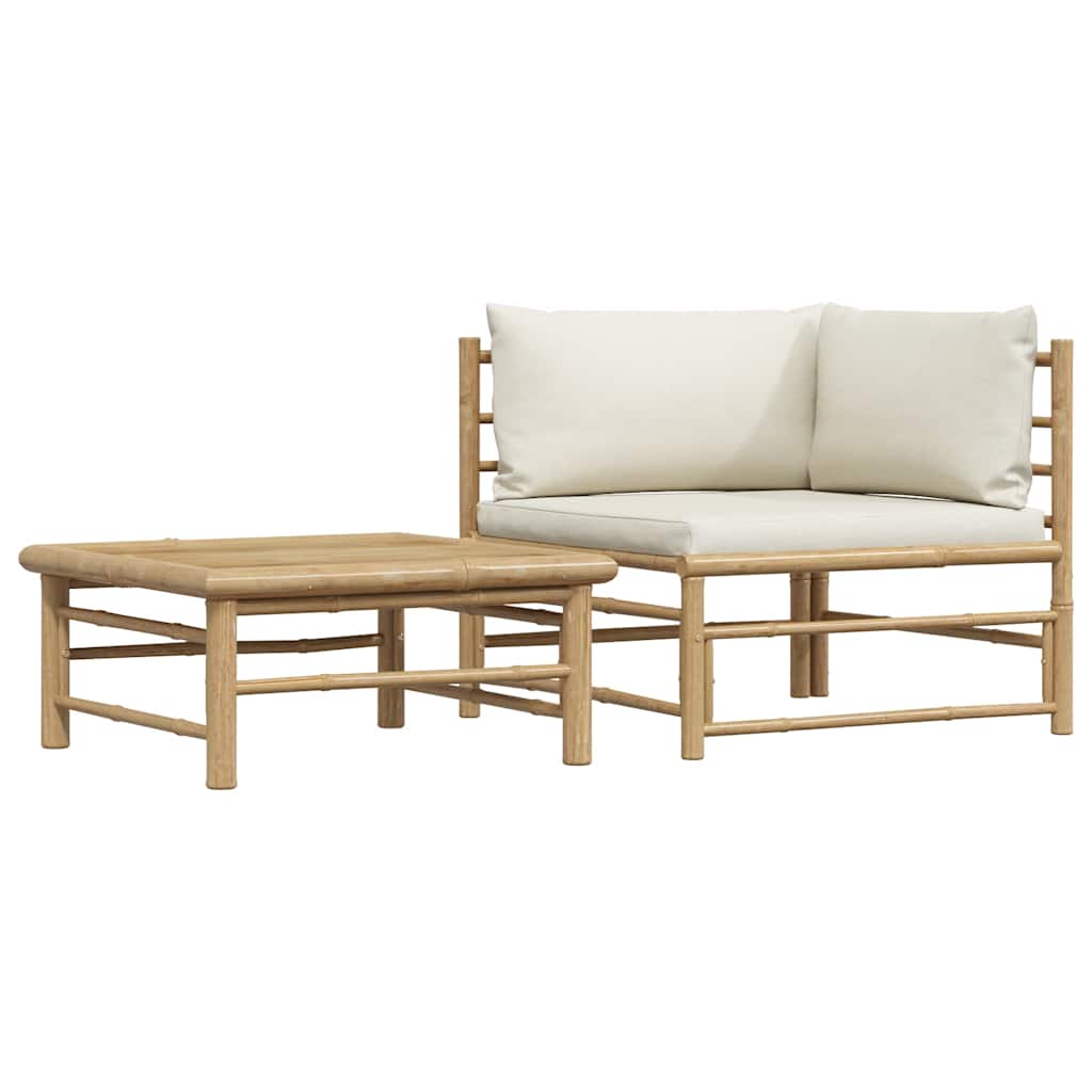 2-tlg. Garten-Lounge-Set mit Kissen Cremeweiß Bambus