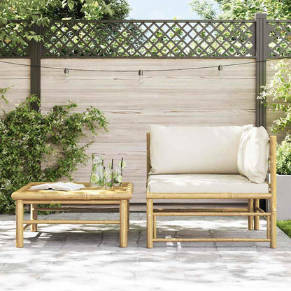 2-tlg. Garten-Lounge-Set mit Kissen Cremeweiß Bambus