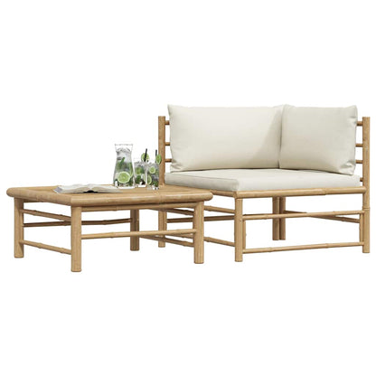 2-tlg. Garten-Lounge-Set mit Kissen Cremeweiß Bambus