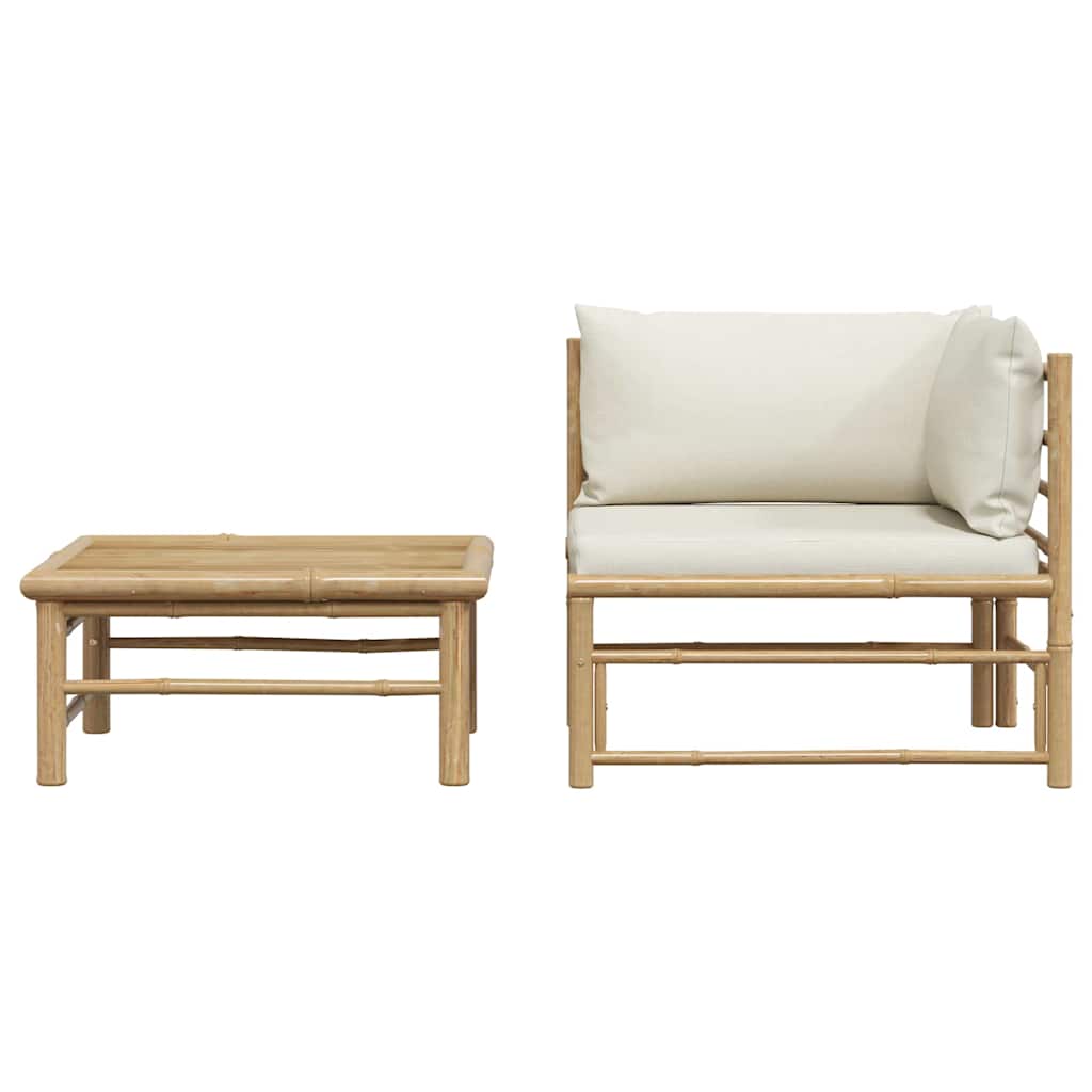 2-tlg. Garten-Lounge-Set mit Kissen Cremeweiß Bambus
