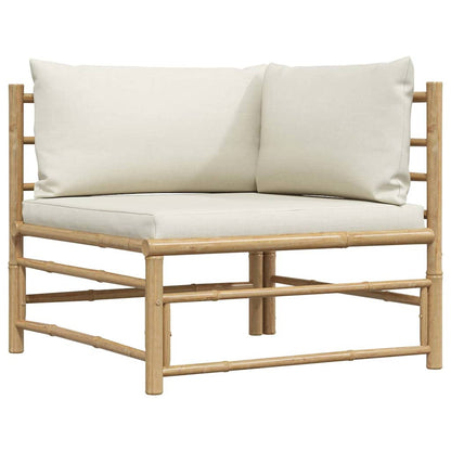 2-tlg. Garten-Lounge-Set mit Kissen Cremeweiß Bambus