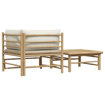 2-tlg. Garten-Lounge-Set mit Kissen Cremeweiß Bambus