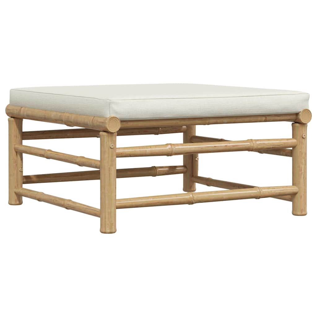 Garten-Fußhocker mit Kissen Cremeweiß Bambus