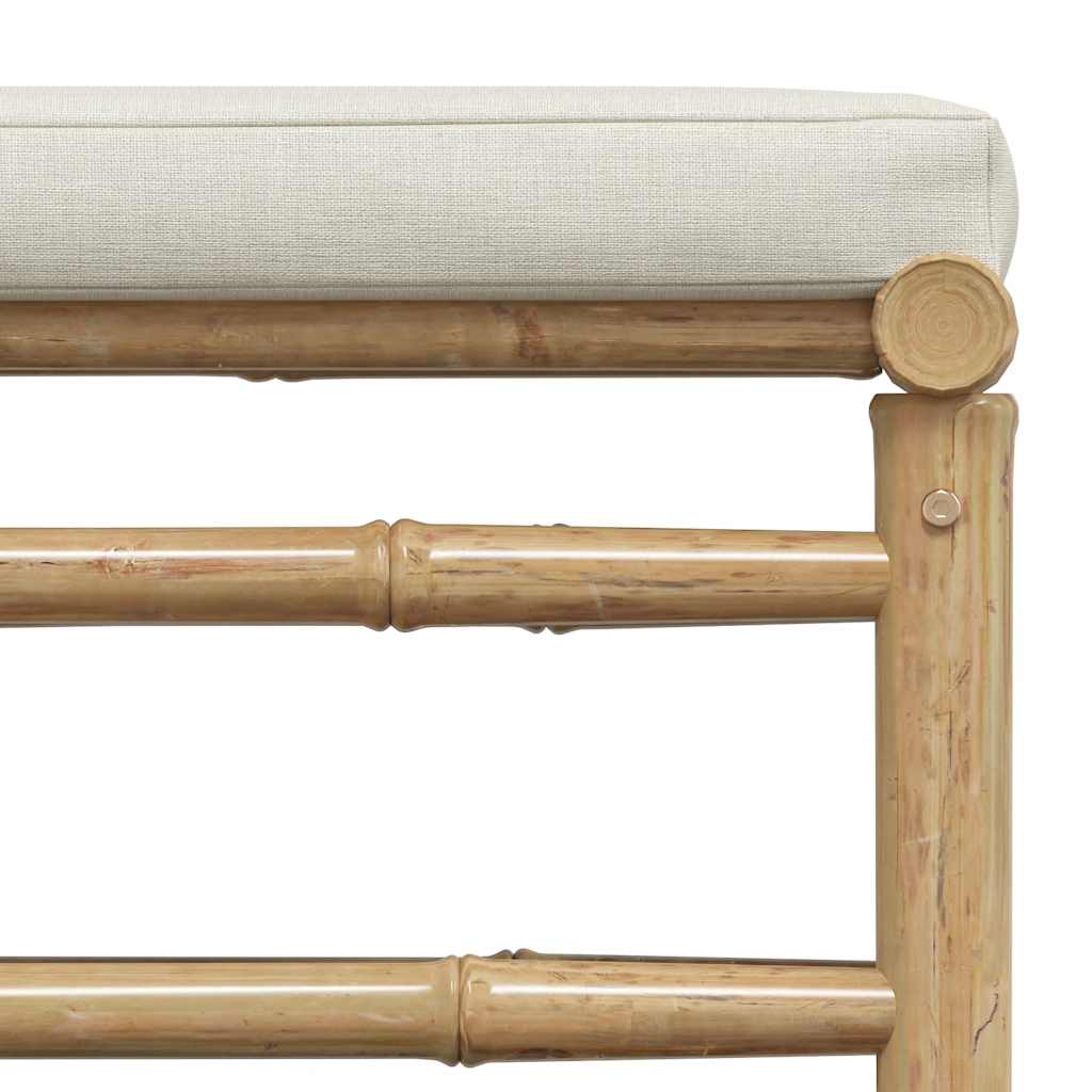 Garten-Fußhocker mit Kissen Cremeweiß Bambus