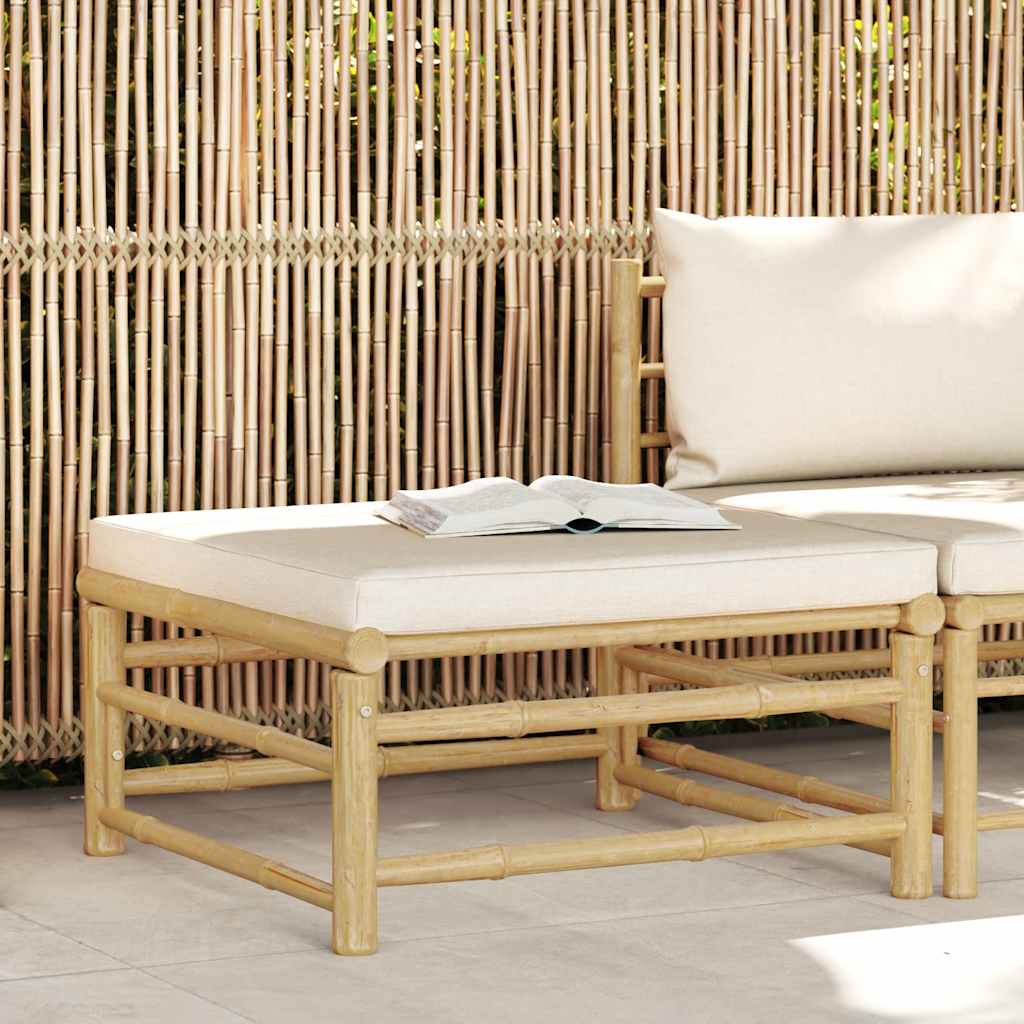 Garten-Fußhocker mit Kissen Cremeweiß Bambus