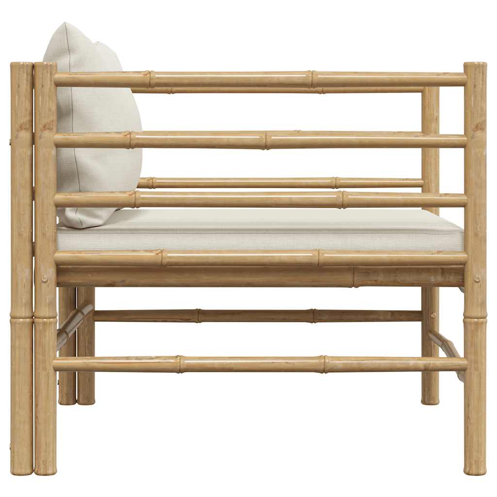 Gartensofa mit Kissen Cremeweiß Bambus