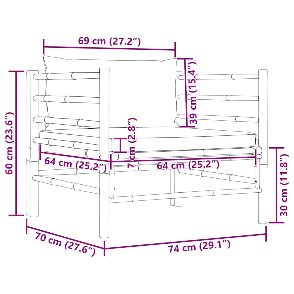 Gartensofa mit Kissen Cremeweiß Bambus