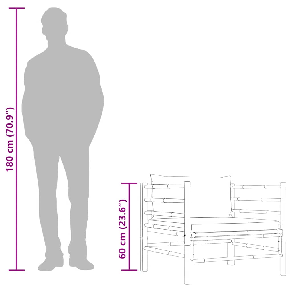 Gartensofa mit Kissen Cremeweiß Bambus