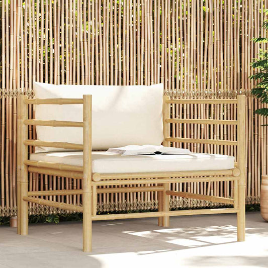 Gartensofa mit Kissen Cremeweiß Bambus