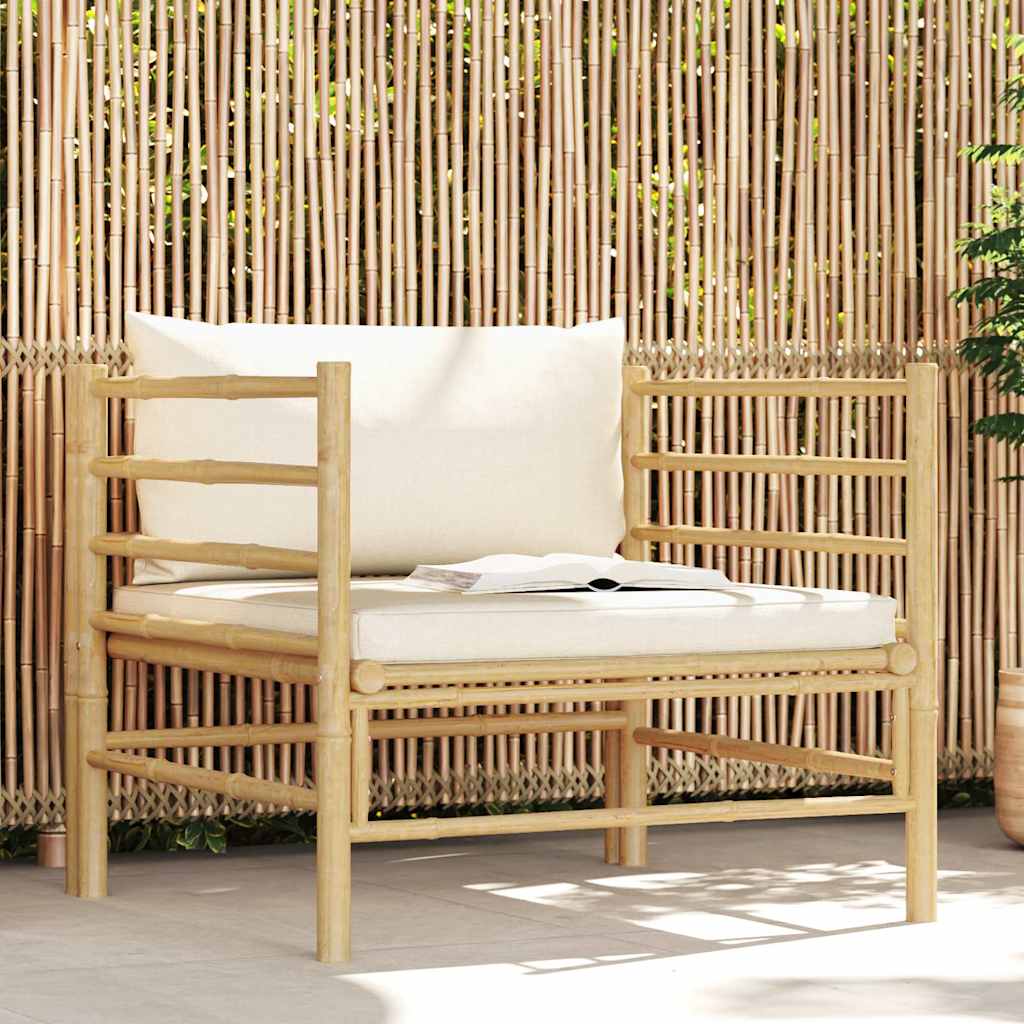 Gartensofa mit Kissen Cremeweiß Bambus