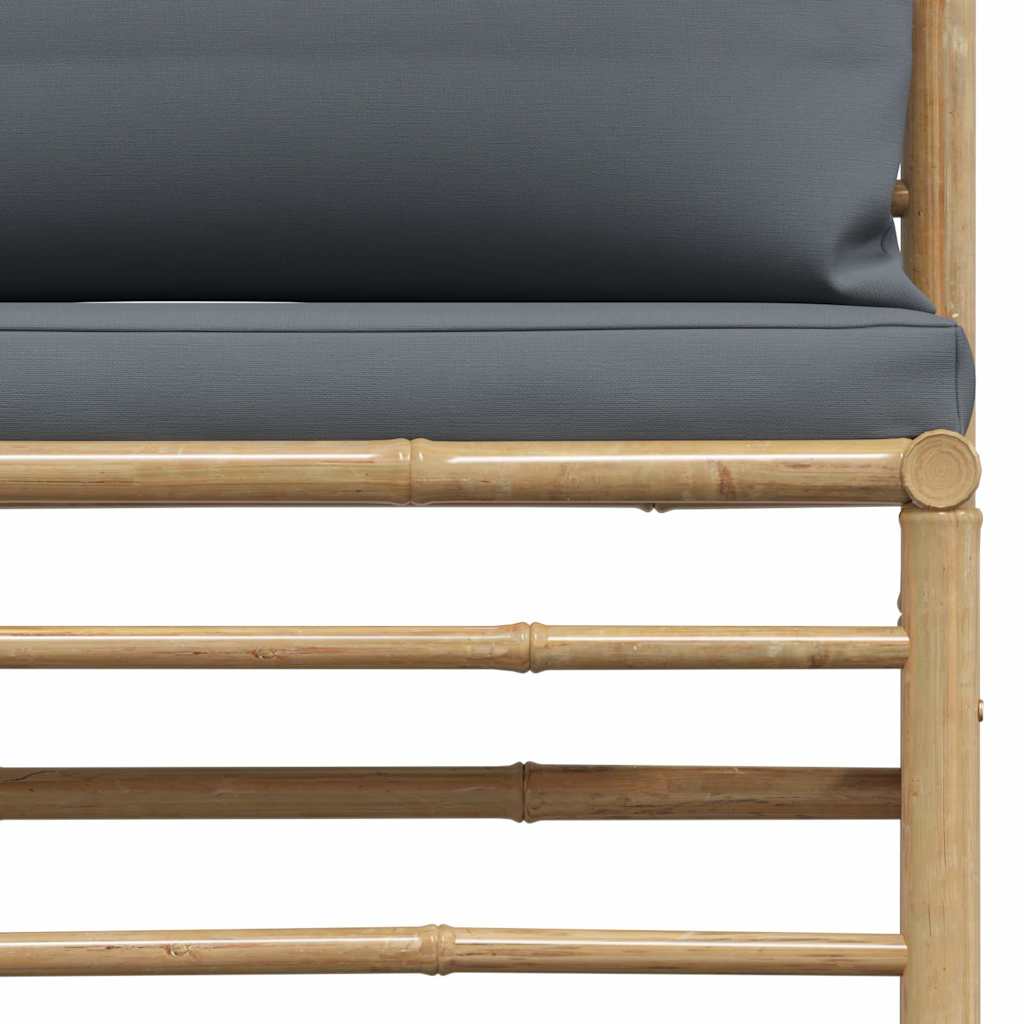 3-tlg. Garten-Lounge-Set mit Dunkelgrauen Kissen Bambus