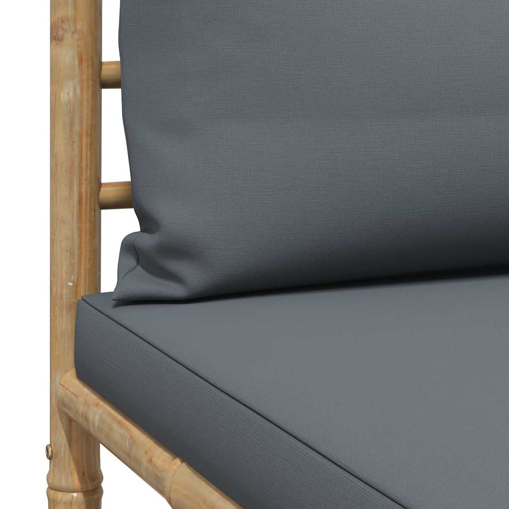 3-tlg. Garten-Lounge-Set mit Dunkelgrauen Kissen Bambus