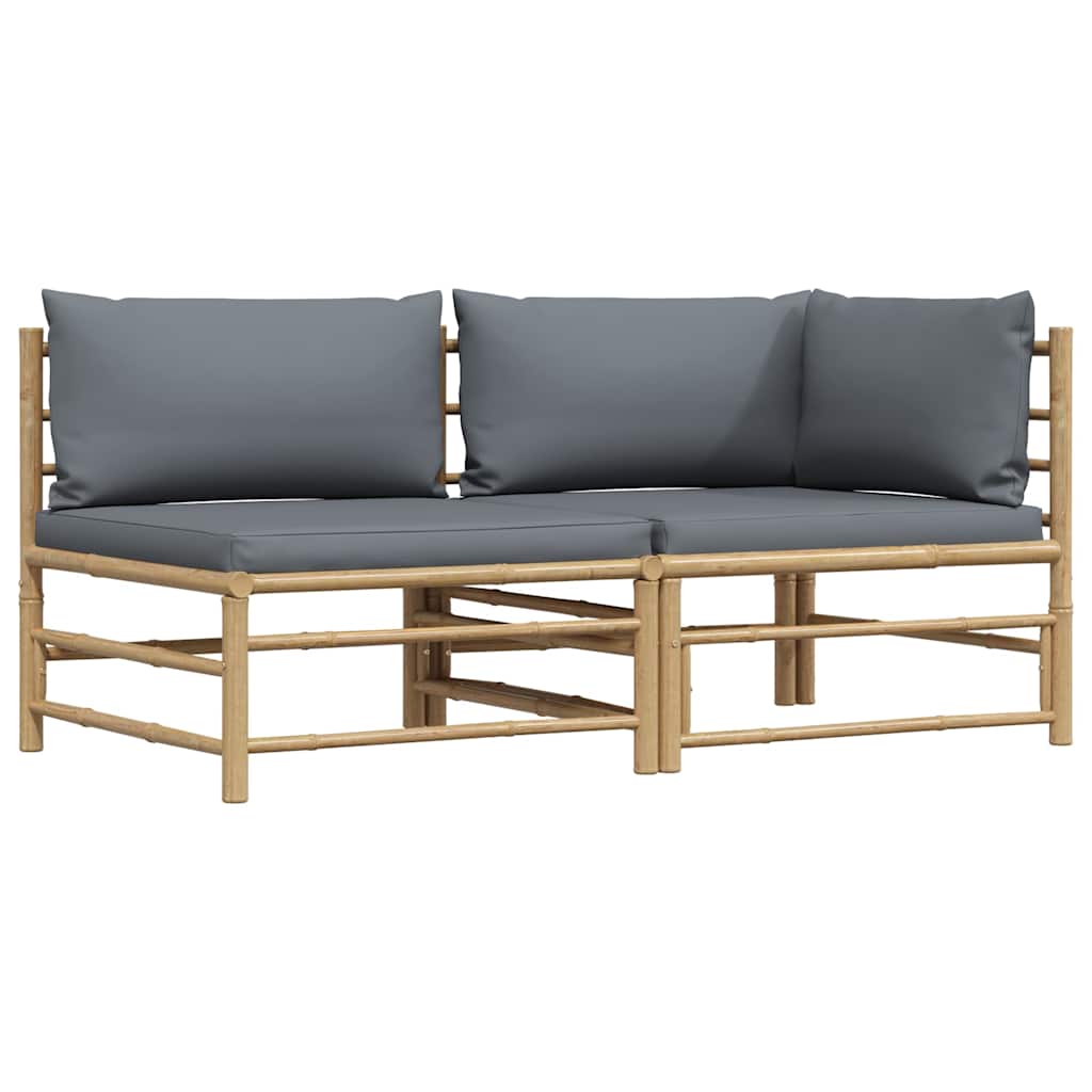 2-tlg. Garten-Lounge-Set mit Kissen Dunkelgrau Bambus