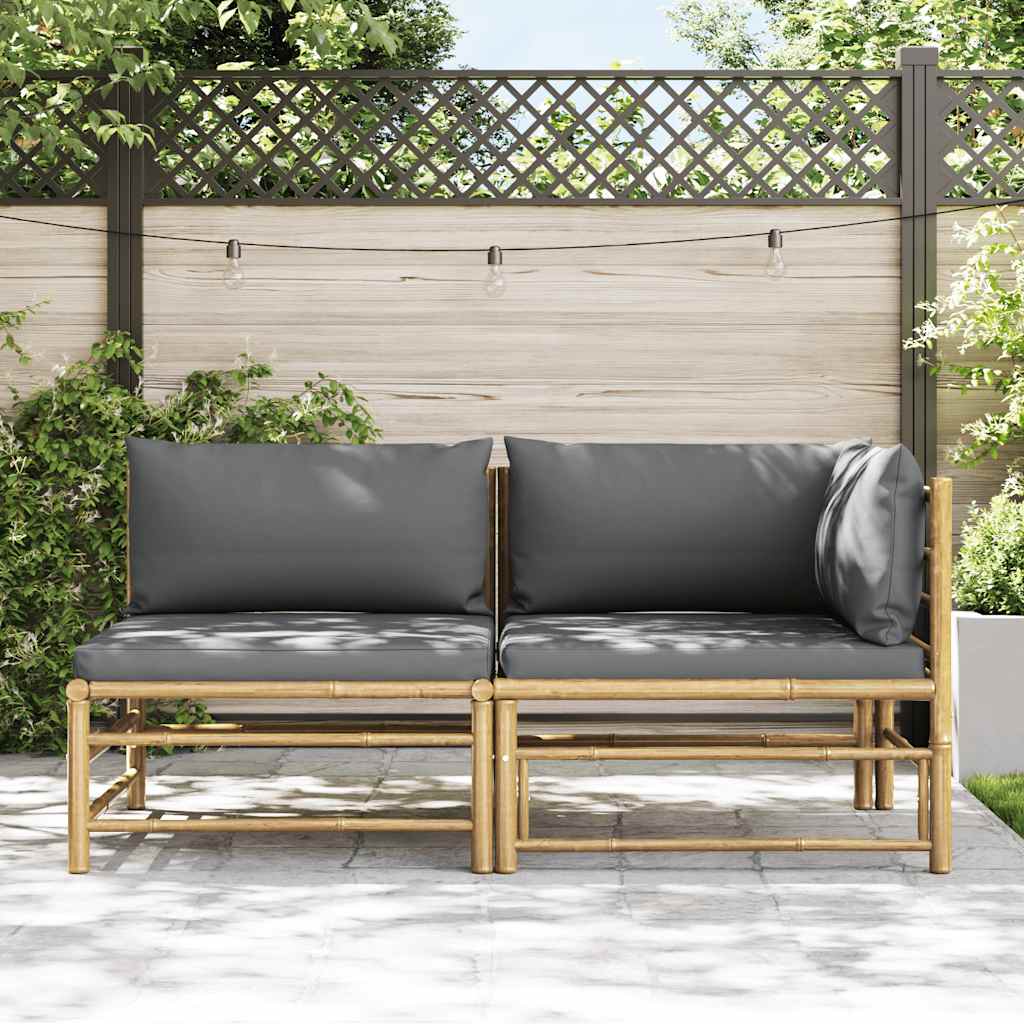 2-tlg. Garten-Lounge-Set mit Kissen Dunkelgrau Bambus