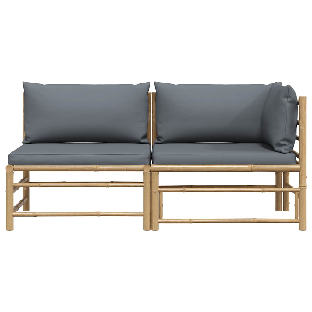 2-tlg. Garten-Lounge-Set mit Kissen Dunkelgrau Bambus