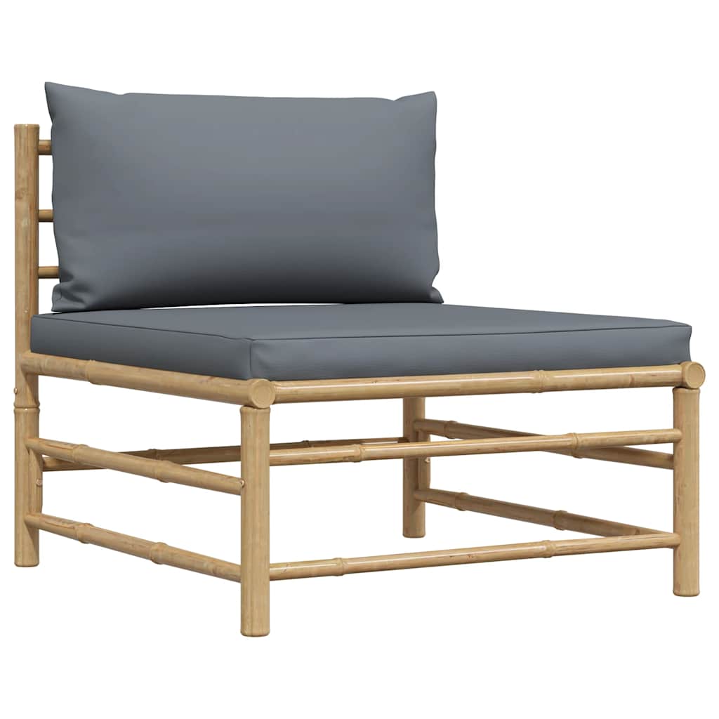 2-tlg. Garten-Lounge-Set mit Kissen Dunkelgrau Bambus